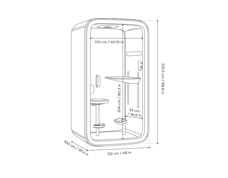 Framery One akustinė būdelė biurui schema